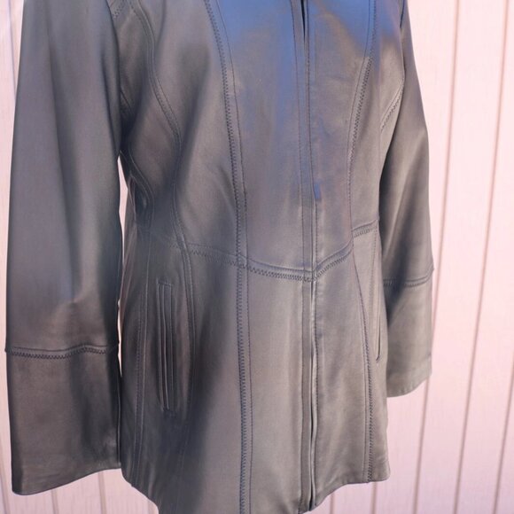 Womens 100% Leather Black Jacket Jones New York Size Large, Soft Butter Leather - Picture 2 of 13